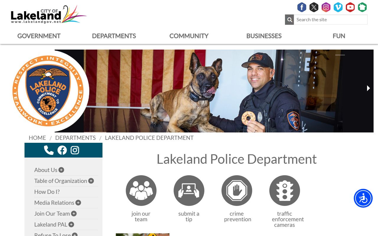 Lakeland Police Department building and patrol units