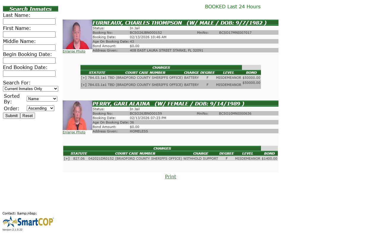 Bradford County inmate search results with mugshots