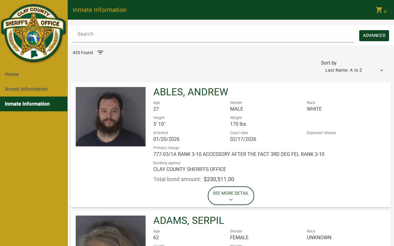 Clay County Police to Citizen P2C inmate catalog