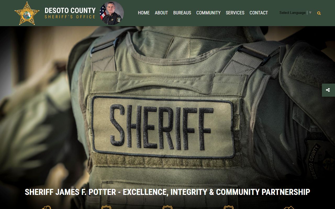 DeSoto County Sheriff's Office homepage with inmate search