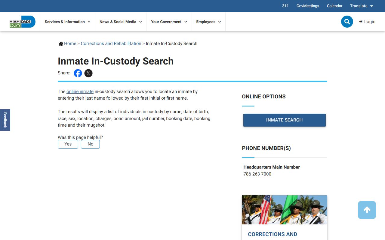 Miami-Dade County inmate search for jail mugshots